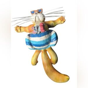 Rare Y2K Ceramic Cat floating on his back by crazy critters Handmade